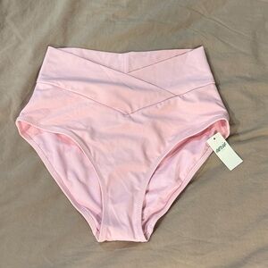 Aerie Women’s XS Light Pink Swim Bikini Bottoms Crossover High Waisted NWT
